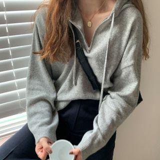 Half Zip Knit Hoodie Gray - One Size