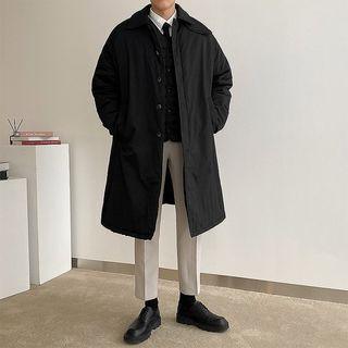 Hidden-button Padded Mac Coat With Sash