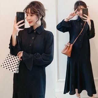 Flared-sleeve Midi Collared Dress