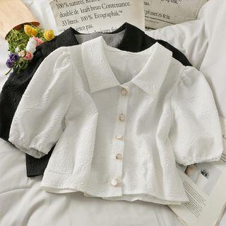 Embossed Puff-sleeve Crop Shirt