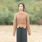 Long-sleeve Scalloped-trim Slit-side Sweater