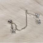 Butterfly Chained Earring 1pc - Silver - One Size