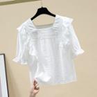 Short-sleeve Square Neck Ruffle Blouse