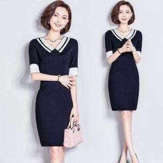 Color Block Short-sheath Dress