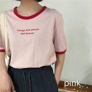 Lettering Color-block Short-sleeve T-shirt