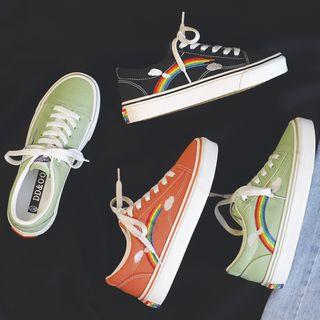 Embroidered Canvas Lace-up Sneakers