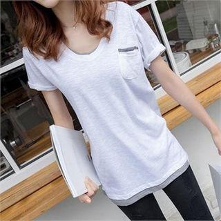 Layered-trim Pocket-detail T-shirt
