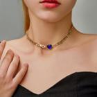 Rhinestone Heart Necklace Dz02044601 - Blue & Gold - One Size