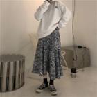 High Neck Plain Sweatshirt / Printed A-line Skirt