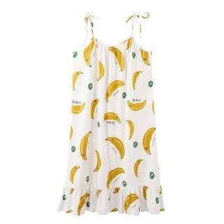 Spaghetti-strap Banana Print Mini Sleep Dress