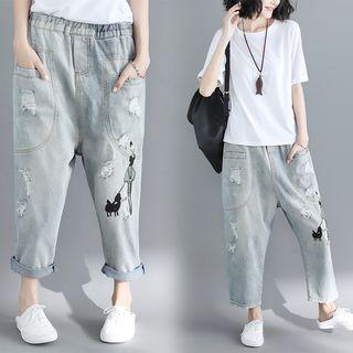 Ripped Embroidered Harem Jeans