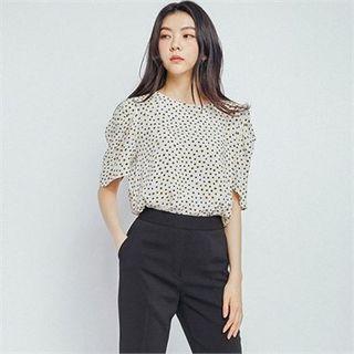 Puff-sleeve Polka-dot Top