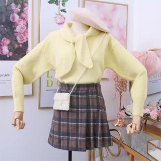 Knotted-neckline Plain Knit Top