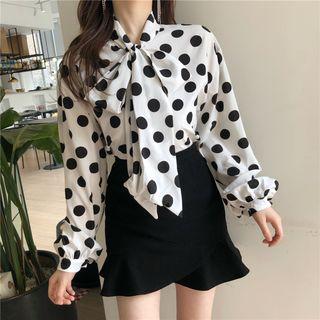 Bow Wave Point Long-sleeved Chiffon Shirt