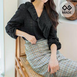 Plus Size Ruffled Crochet Blouse