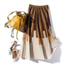 Pleated Two Tone Skirt Brown & Yellow - One Size