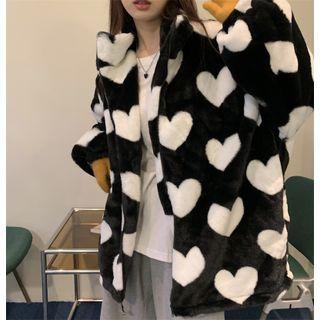 Heart Print Jacket Black - One Size