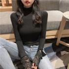 Long-sleeve Mock-neck Lace Penal Top