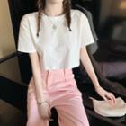 Short-sleeve Plain Cropped T-shirt / High-waist Wide-leg Jeans