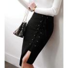 Lace-up Asymmetric-hem Skirt Black - One Size