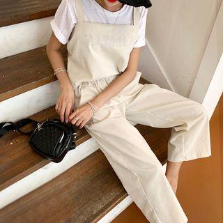 Set: Square-neck Sleeveless Top + Wide-leg Pants