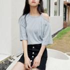 Shoulder Cut Out Elbow-sleeve T-shirt / A-line Skirt / Shorts / Sweatpants
