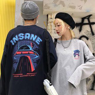 Long-sleeve Spaceship Print T-shirt