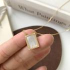 Rectangle Shell Rhinestone Pendant Sterling Silver Necklace L294 - Gold - One Size