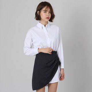 Set: Long-sleeve Shirtdress + Wrap Skirt