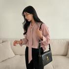 Plus Size Tie-neck Faux-pearl Blouse