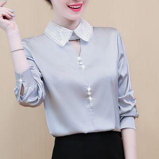 Cut-out Faux Pearl Blouse