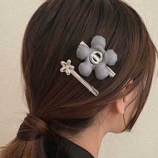 Set Set: Flower Fabric Hair Clip + Flower Alloy Hair Clip