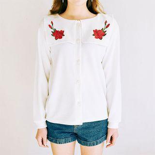 Floral Embroidered Collar Cardigan