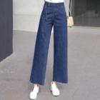 Buckled High-waist Wide-leg Jeans