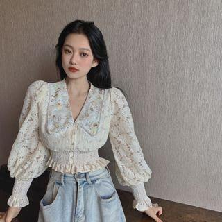 Long-sleeve Lace Cropped Blouse