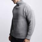 High-neck Rib-knit Wool Blend Sweater (gray)