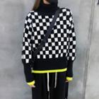 Checkerboard Turtleneck Sweater Black - One Size