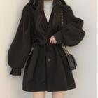 Puff Sleeve Tie-waist Mini Coatdress