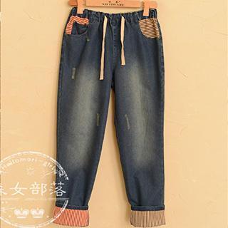 Drawstring Waist Washed Jeans