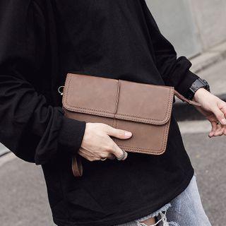 Faux Leather Flap Clutch Coffee - One Size