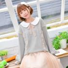 Frill Trim Bow Long-sleeve Top