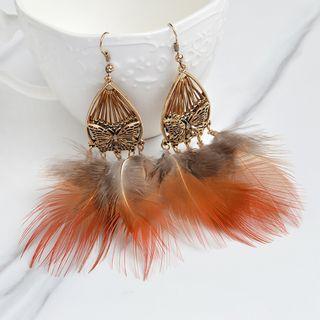 Feather Earring Eh349 - Red - One Size
