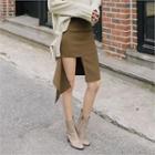Zip-back Asymmetric Cutout-hem Skirt