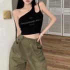 One-shoulder Lettering Cropped Camisole Top / Wide Leg Pants