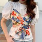 Mock Two-piece Balloon-sleeve Floral Print Blouse