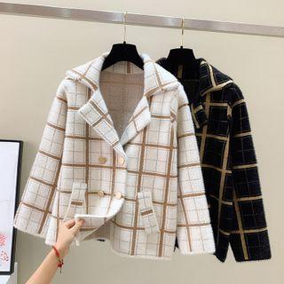 Long-sleeve Notch Lapel Lattice Knit Cardigan