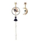 Non-matching Faux Pearl Moon & Star Dangle Earring 1 Pair - Gold & Dark Blue - One Size