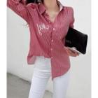 Letter-embroider Striped Shirt