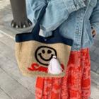 Tasseled Letter Patch Tote Navy Blue - One Size