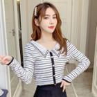 Lace Collar Striped T-shirt